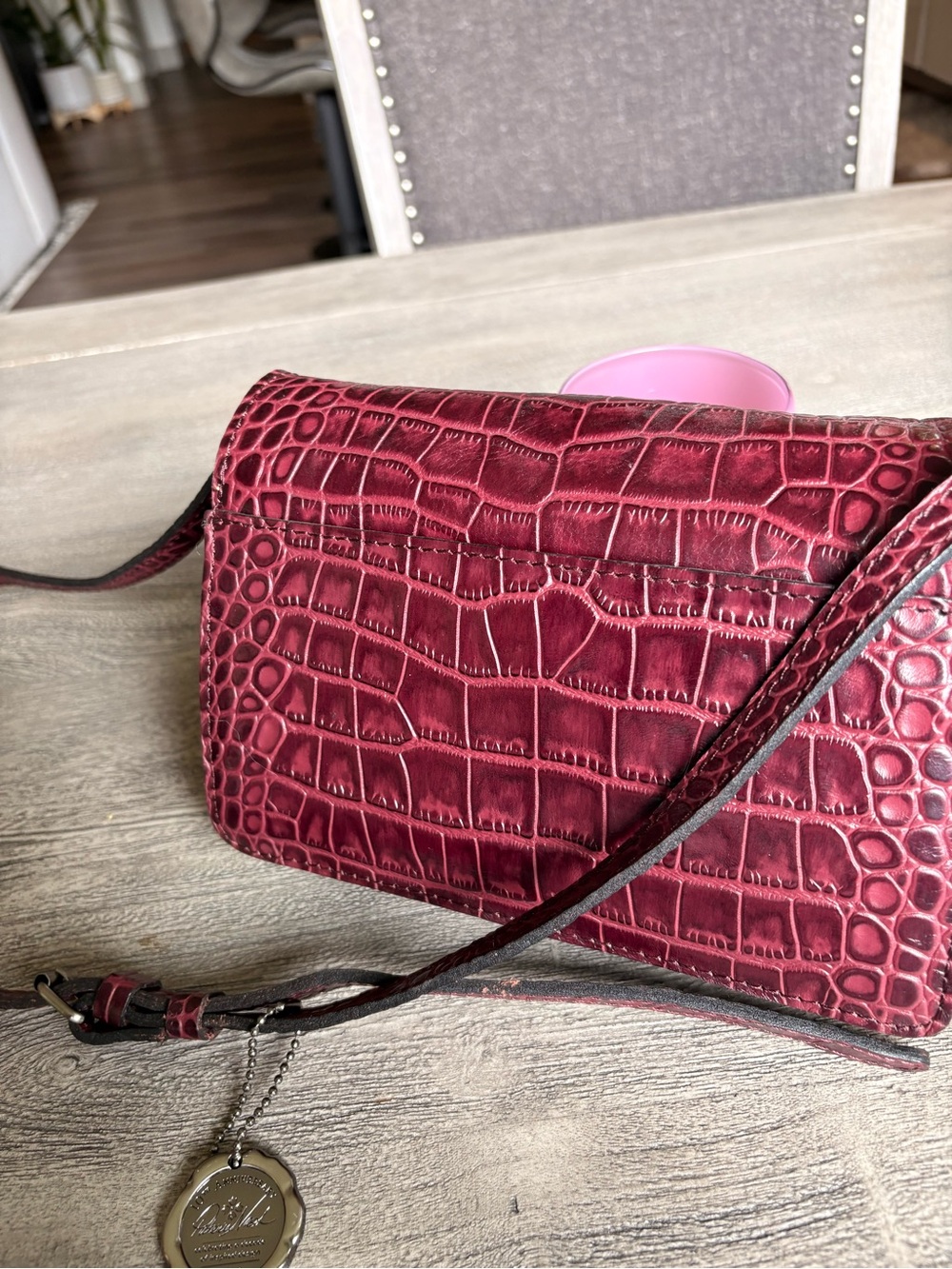 Patricia Nash Burgundy Croc-Embossed Crossbody with Floral Turnlock - Picture 2 of 4